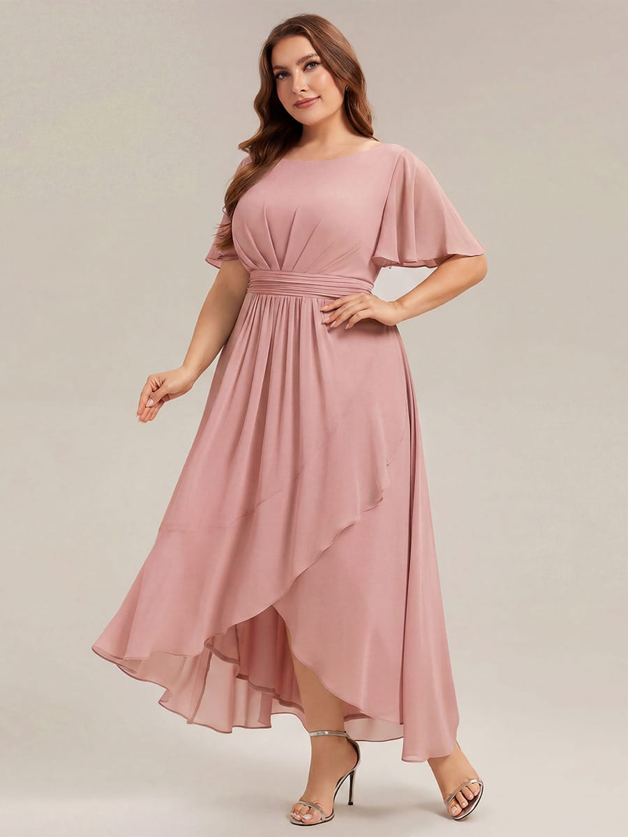ever SAGE|Ruched Chiffon Ruffle Sleeve Wedding Guest Dress