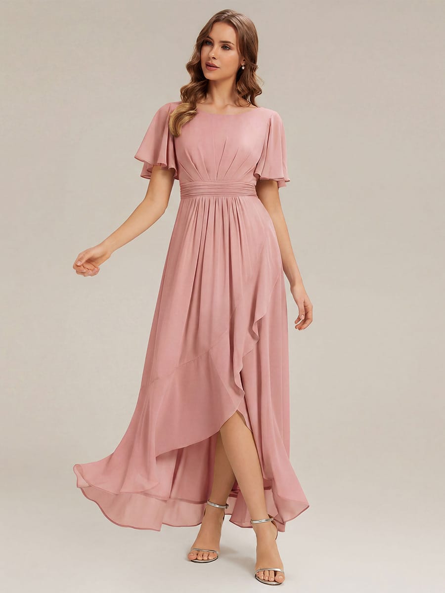 ever SAGE|Ruched Chiffon Ruffle Sleeve Wedding Guest Dress
