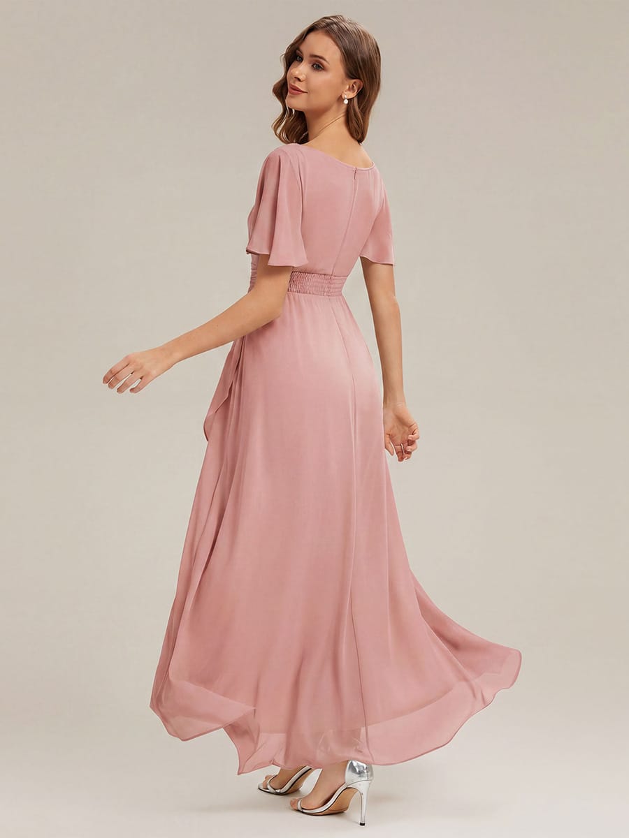 ever SAGE|Ruched Chiffon Ruffle Sleeve Wedding Guest Dress