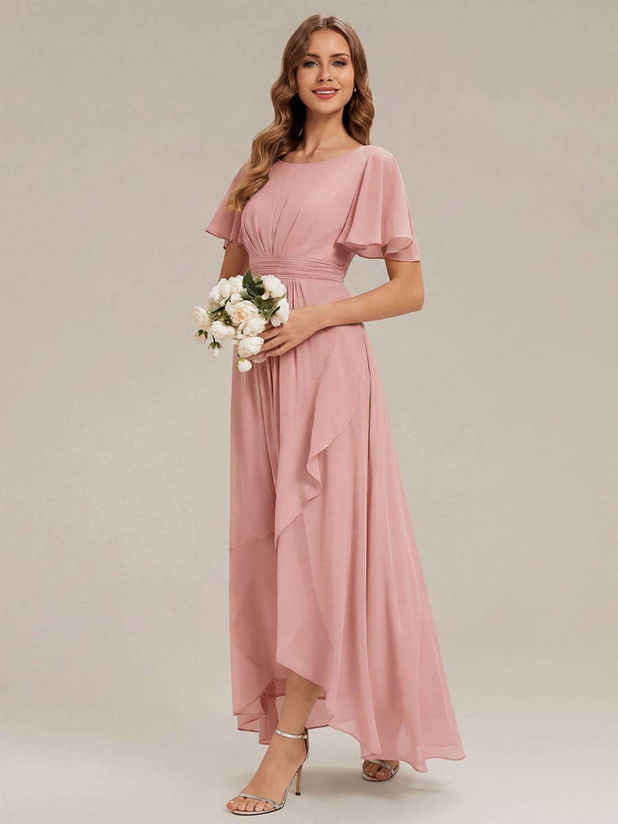 ever SAGE|Ruched Chiffon Ruffle Sleeve Bridesmaid Dress