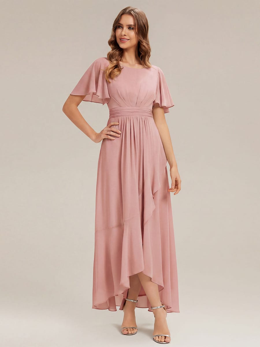 ever SAGE|Ruched Chiffon Ruffle Sleeve Bridesmaid Dress