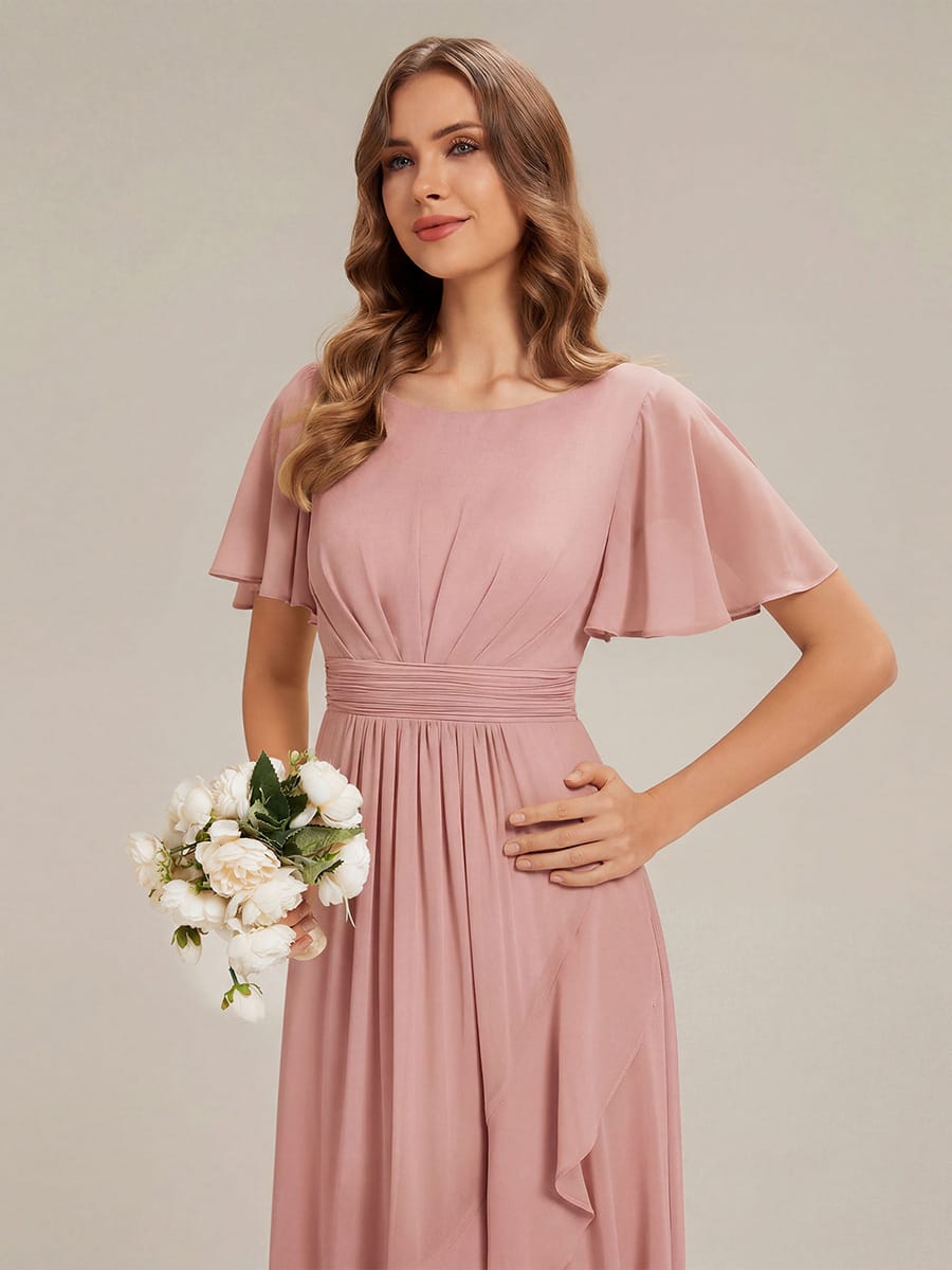 ever SAGE|Ruched Chiffon Ruffle Sleeve Bridesmaid Dress
