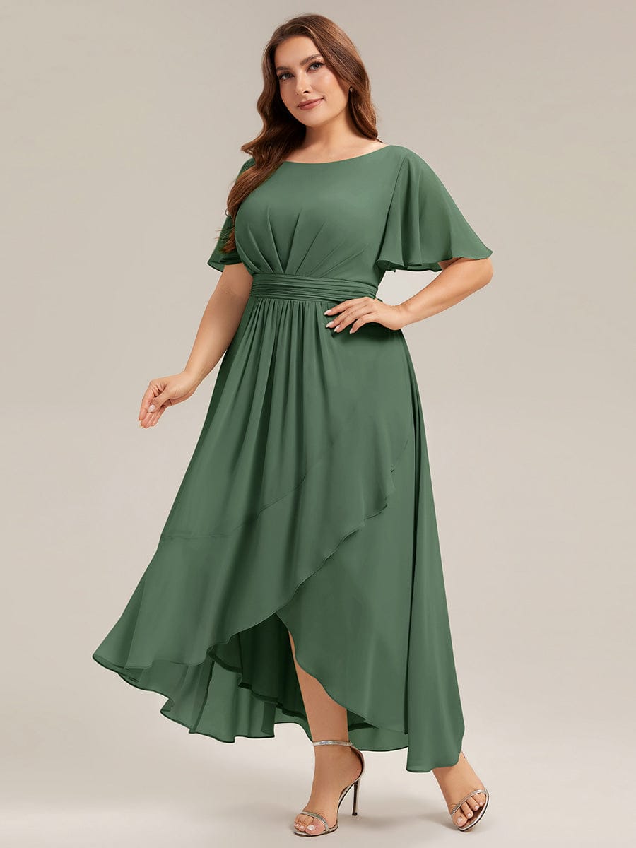 ever SAGE|Ruched Chiffon Ruffle Sleeve Wedding Guest Dress