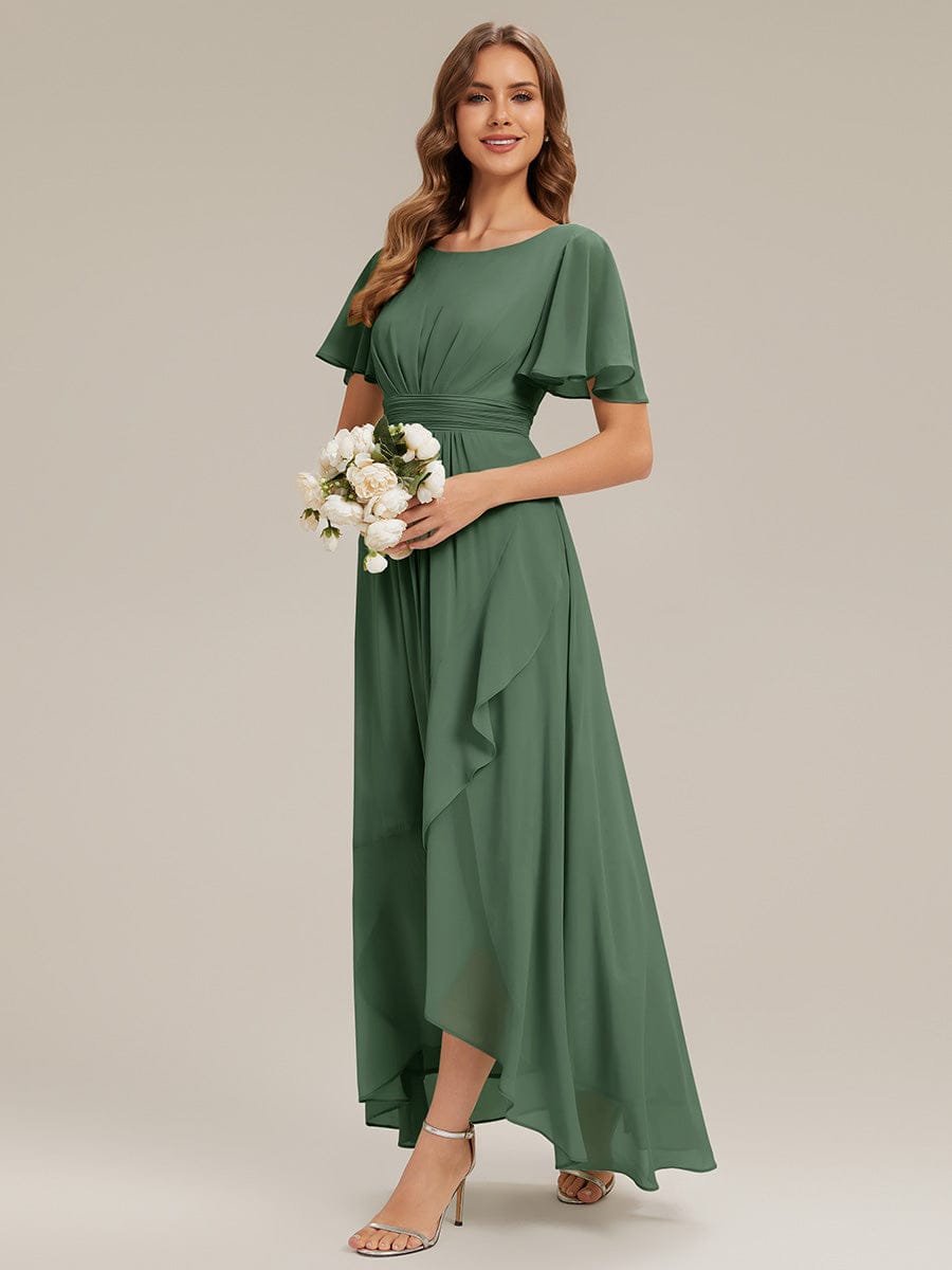 ever SAGE|Ruched Chiffon Ruffle Sleeve Bridesmaid Dress