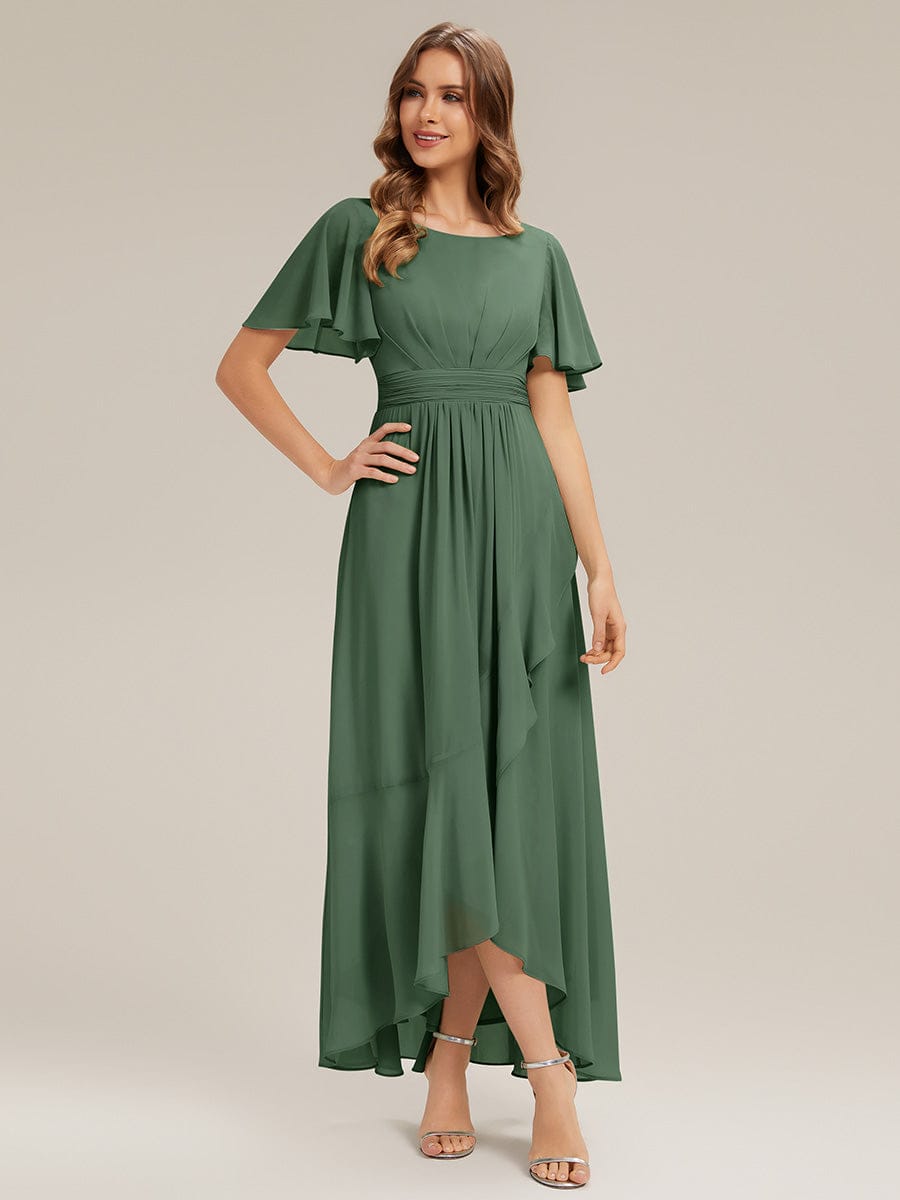 ever SAGE|Ruched Chiffon Ruffle Sleeve Bridesmaid Dress