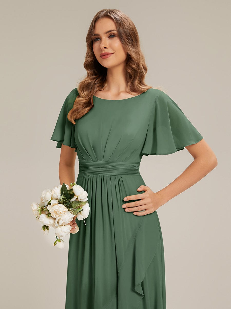 ever SAGE|Ruched Chiffon Ruffle Sleeve Bridesmaid Dress