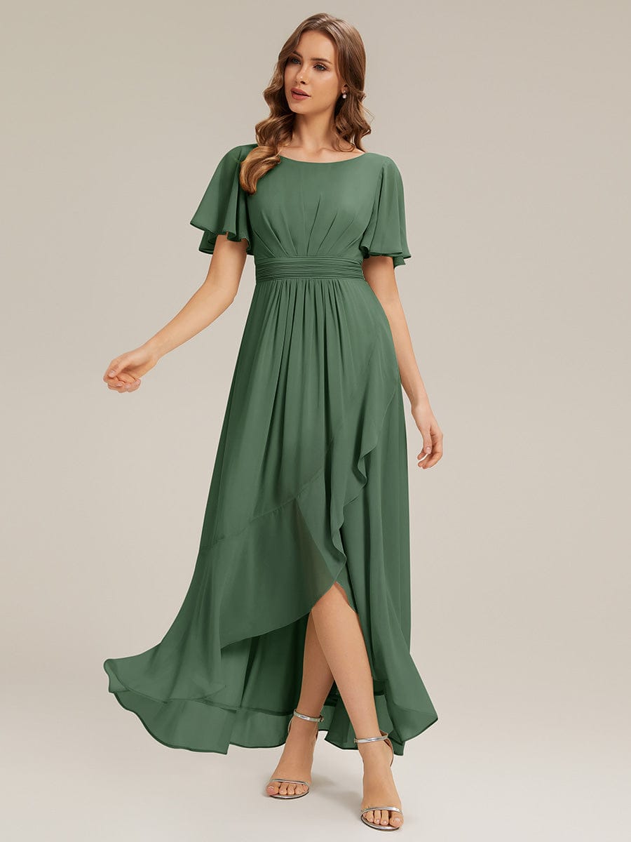 ever SAGE|Ruched Chiffon Ruffle Sleeve Bridesmaid Dress