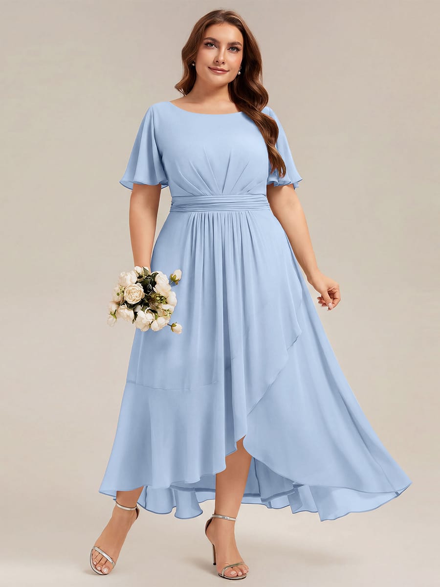 ever SAGE|Ruched Chiffon Ruffle Sleeve Bridesmaid Dress