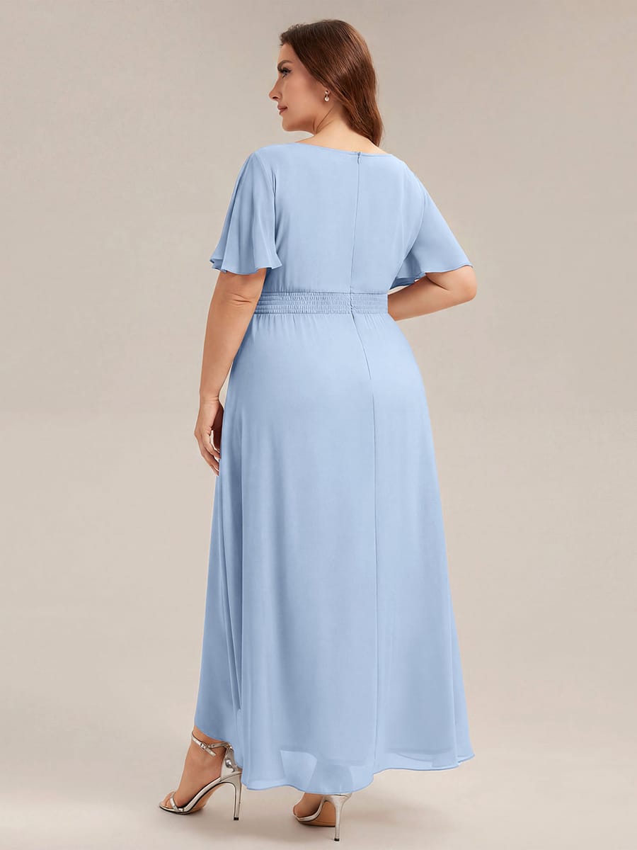 ever SAGE|Ruched Chiffon Ruffle Sleeve Bridesmaid Dress