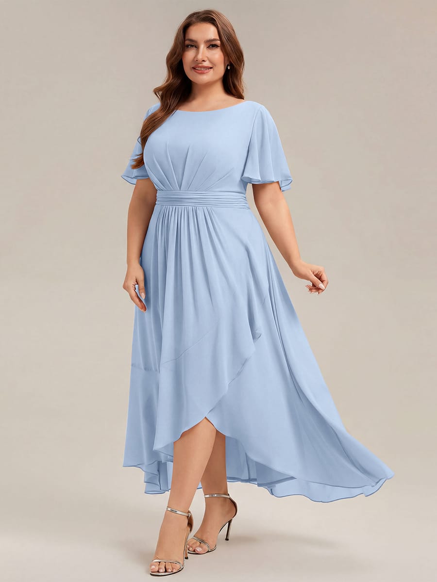 ever SAGE|Ruched Chiffon Ruffle Sleeve Bridesmaid Dress