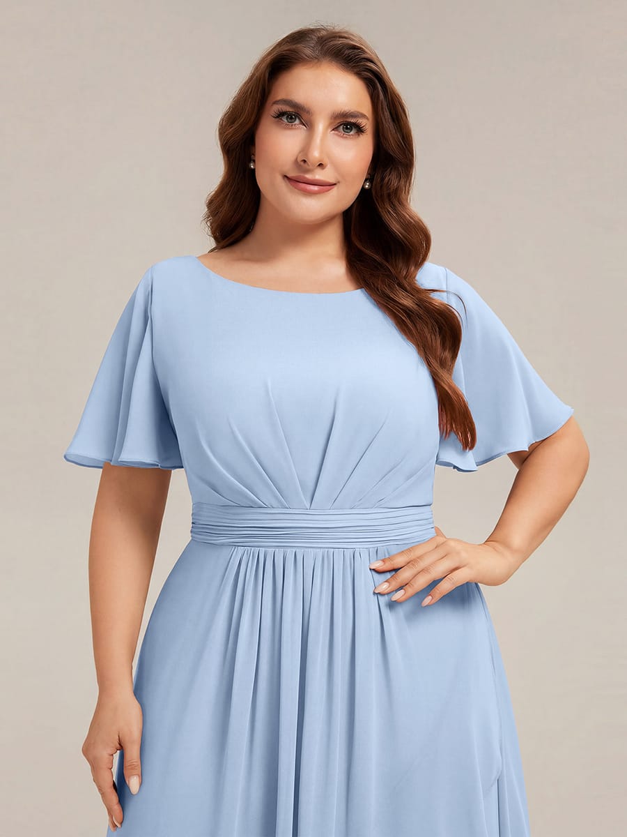 ever SAGE|Ruched Chiffon Ruffle Sleeve Wedding Guest Dress