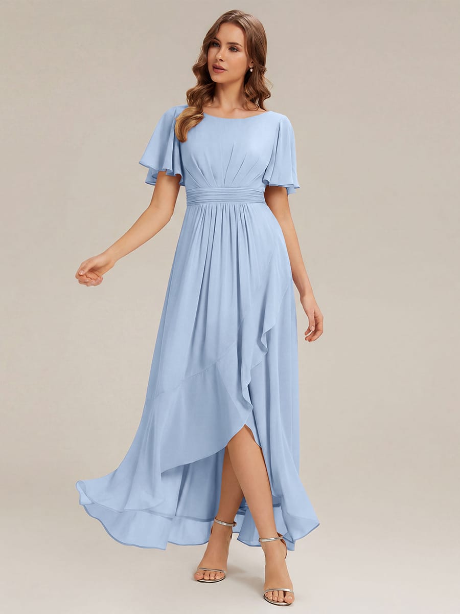 ever SAGE|Ruched Chiffon Ruffle Sleeve Wedding Guest Dress