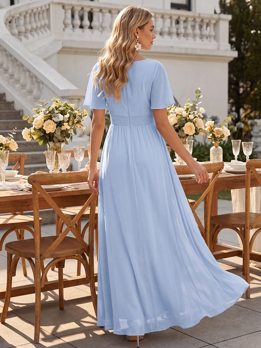 ever SAGE|Ruched Chiffon Ruffle Sleeve Bridesmaid Dress