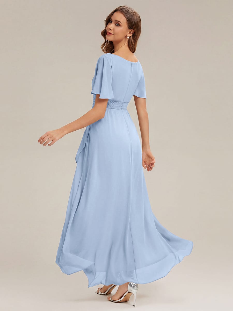 ever SAGE|Ruched Chiffon Ruffle Sleeve Wedding Guest Dress