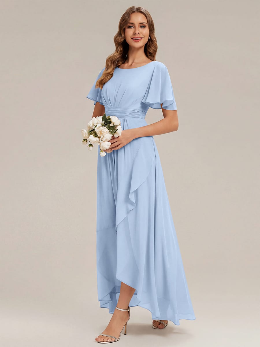 ever SAGE|Ruched Chiffon Ruffle Sleeve Bridesmaid Dress