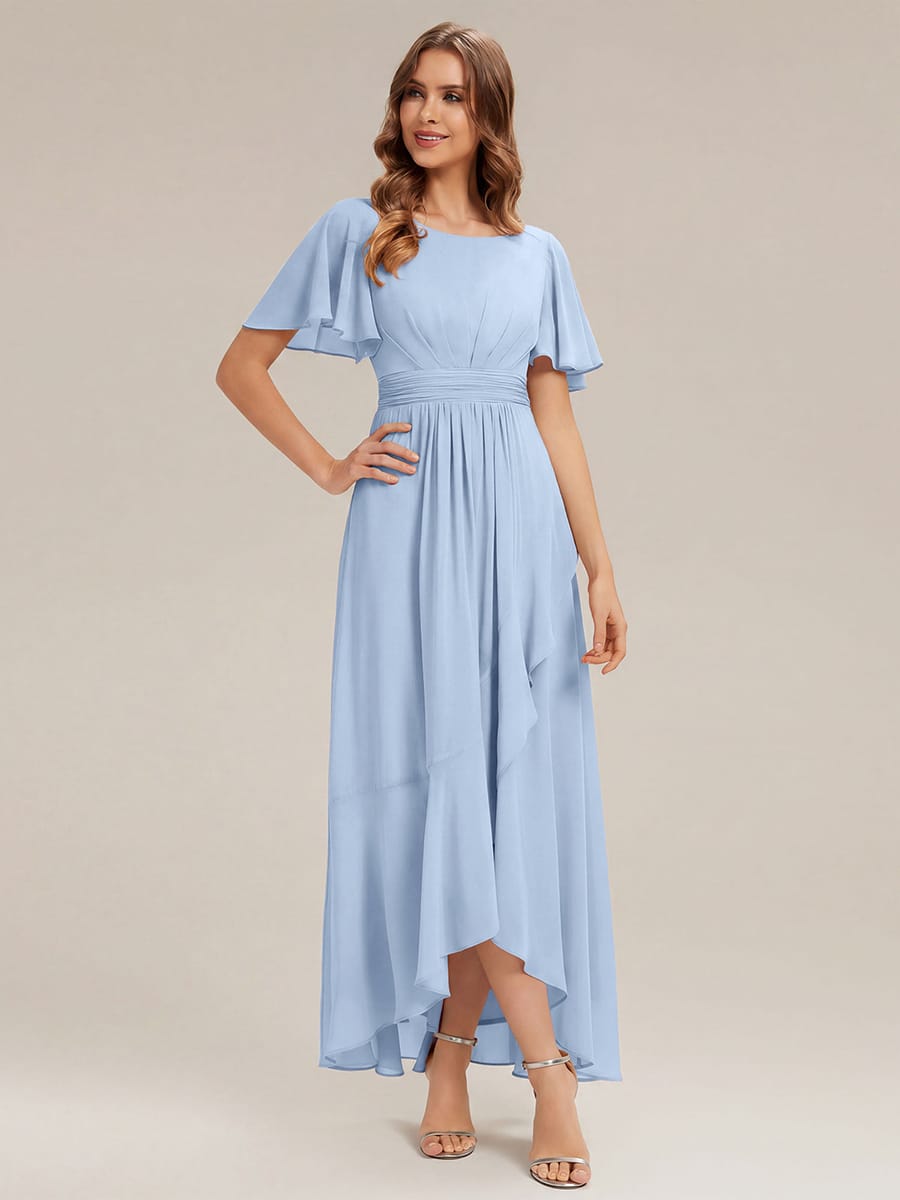 ever SAGE|Ruched Chiffon Ruffle Sleeve Bridesmaid Dress