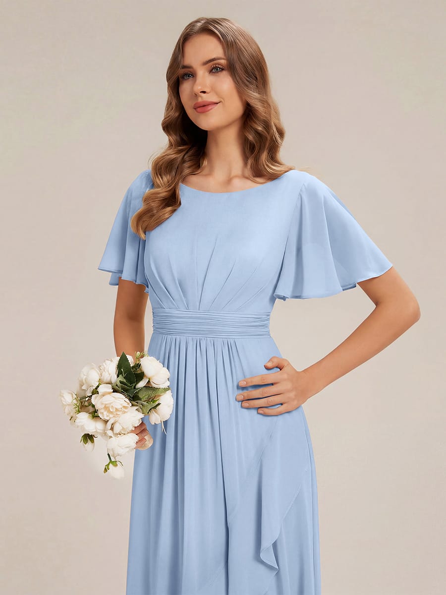 ever SAGE|Ruched Chiffon Ruffle Sleeve Bridesmaid Dress