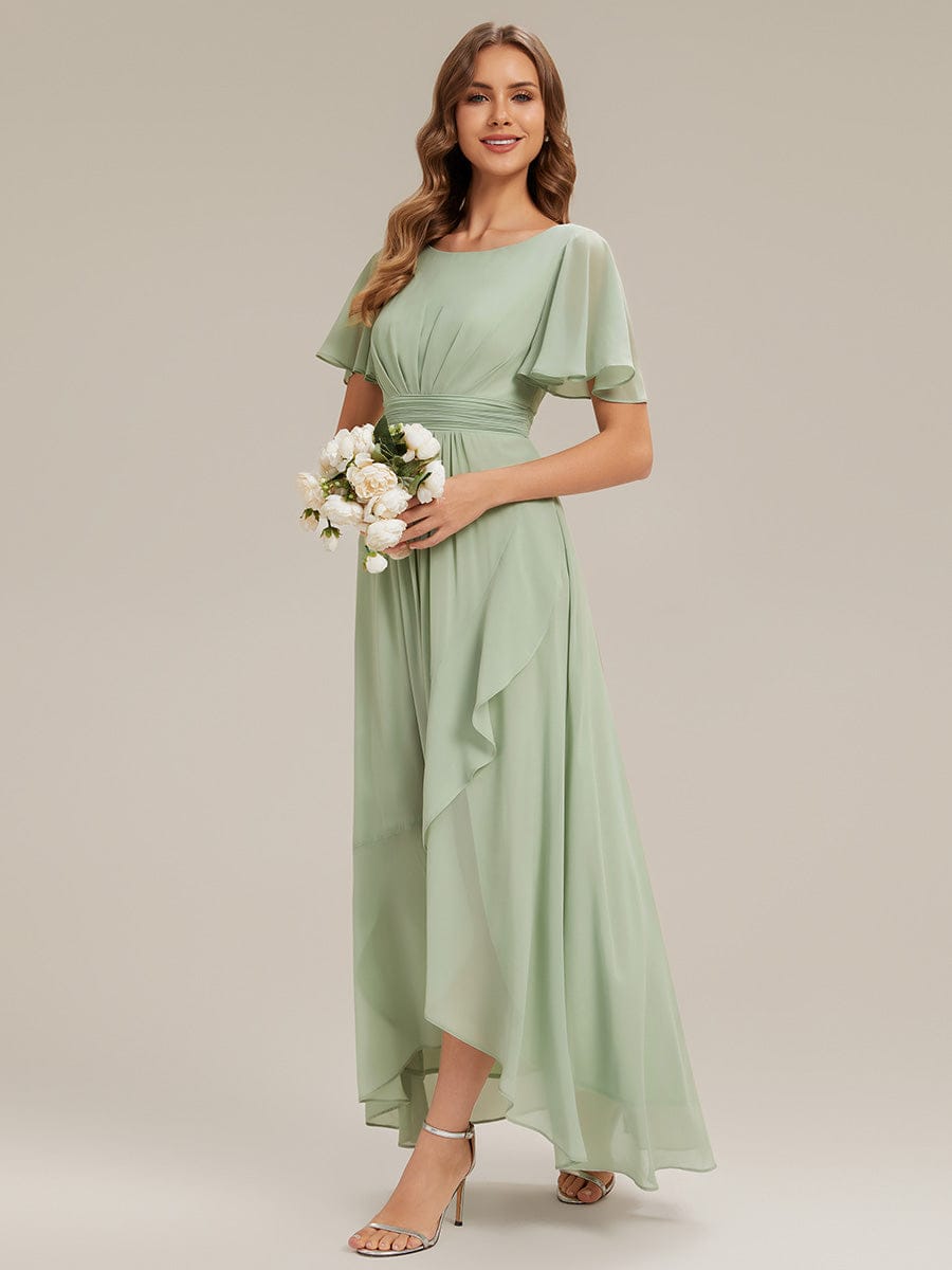 ever SAGE|Ruched Chiffon Ruffle Sleeve Bridesmaid Dress