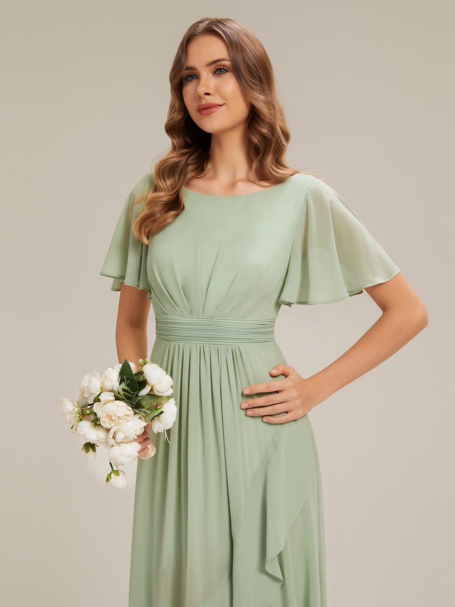 ever SAGE|Ruched Chiffon Ruffle Sleeve Bridesmaid Dress
