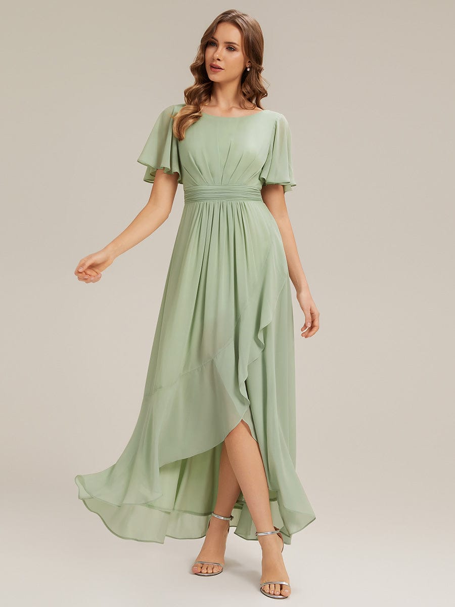 ever SAGE|Ruched Chiffon Ruffle Sleeve Bridesmaid Dress