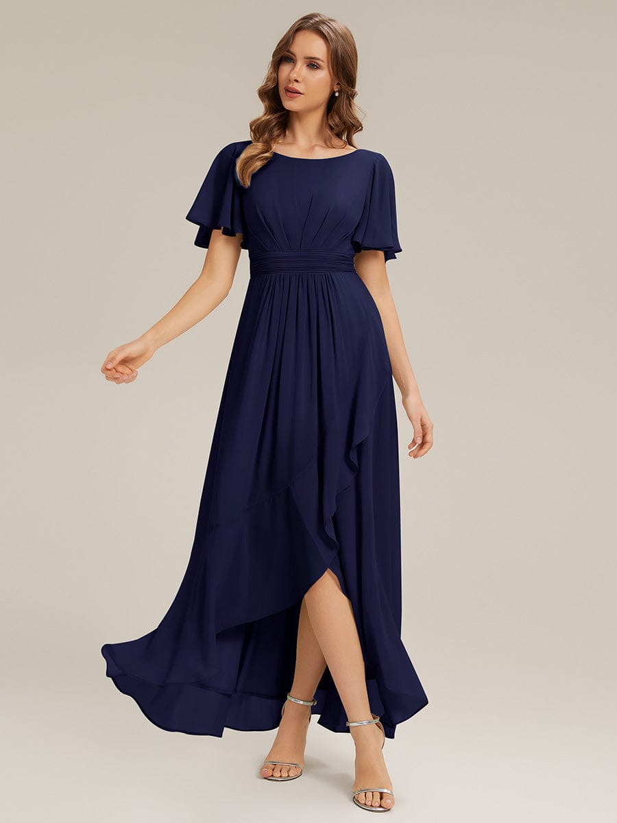 ever SAGE|Ruched Chiffon Ruffle Sleeve Wedding Guest Dress