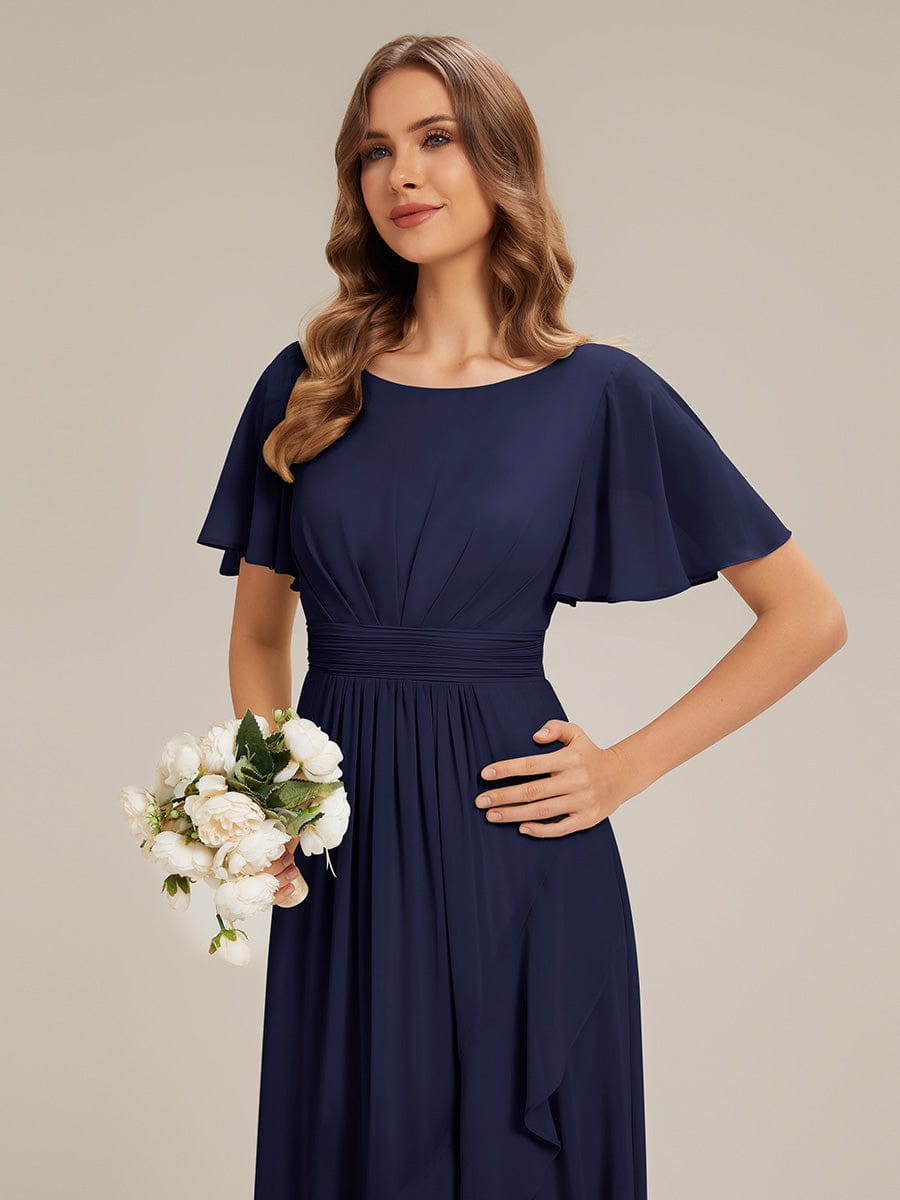 ever SAGE|Ruched Chiffon Ruffle Sleeve Bridesmaid Dress