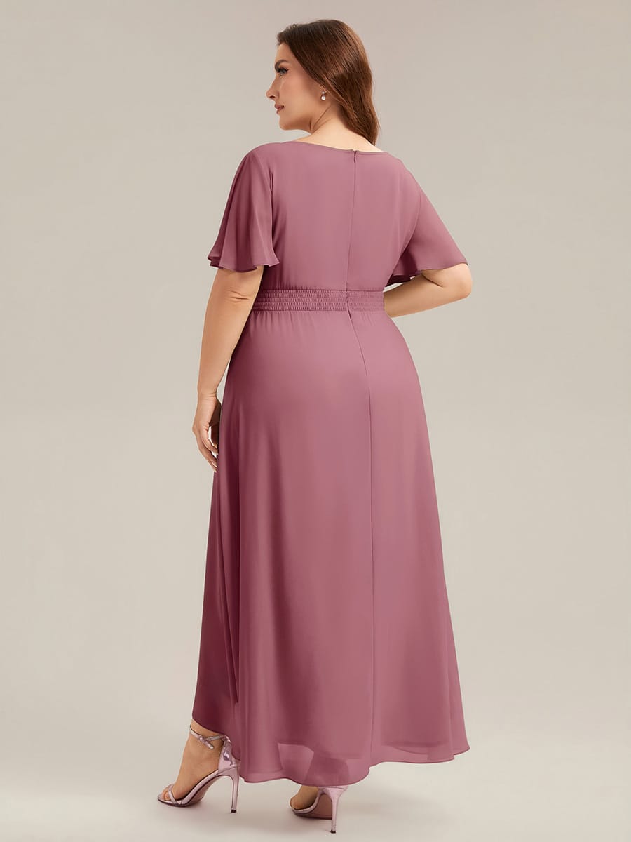 ever SAGE|Ruched Chiffon Ruffle Sleeve Wedding Guest Dress