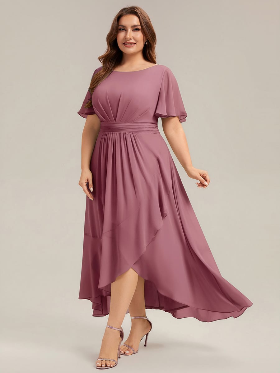 ever SAGE|Ruched Chiffon Ruffle Sleeve Wedding Guest Dress