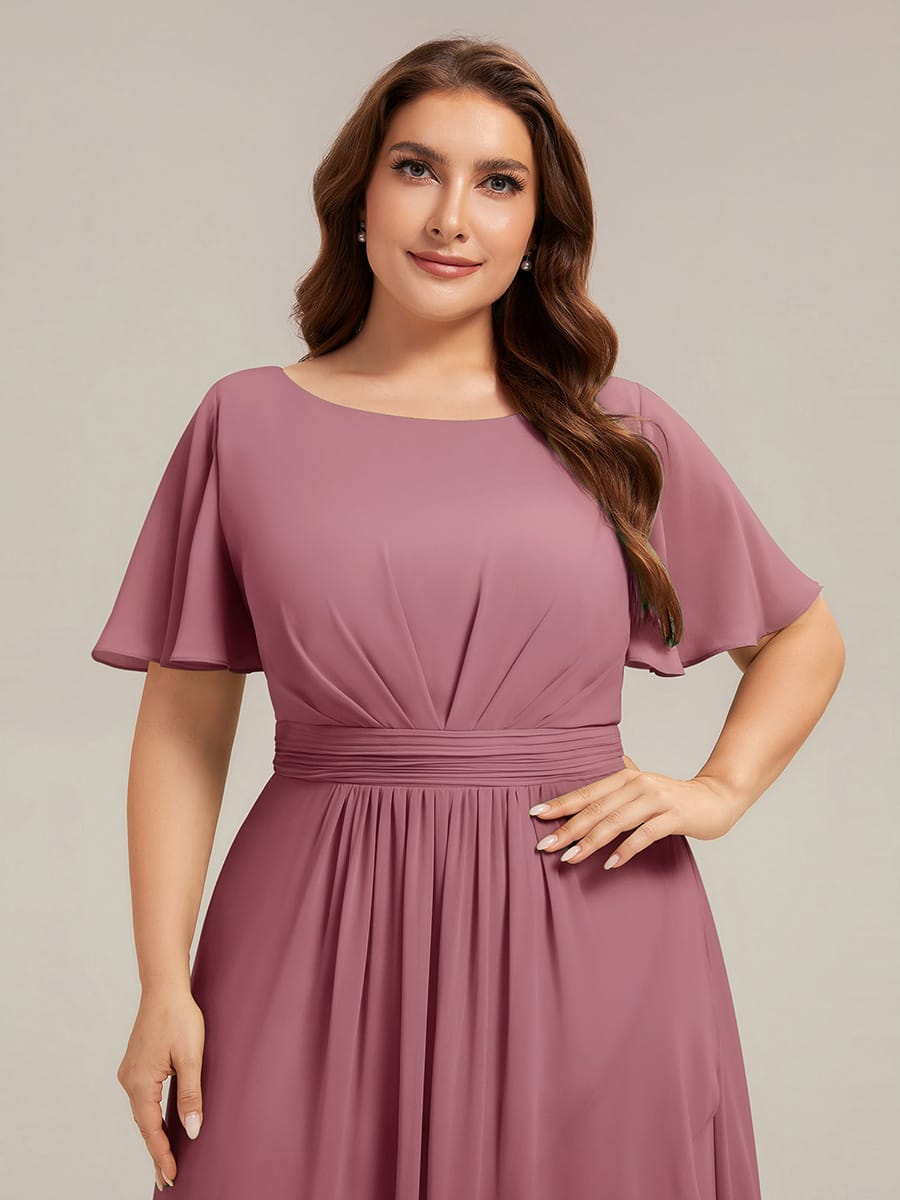 ever SAGE|Ruched Chiffon Ruffle Sleeve Wedding Guest Dress