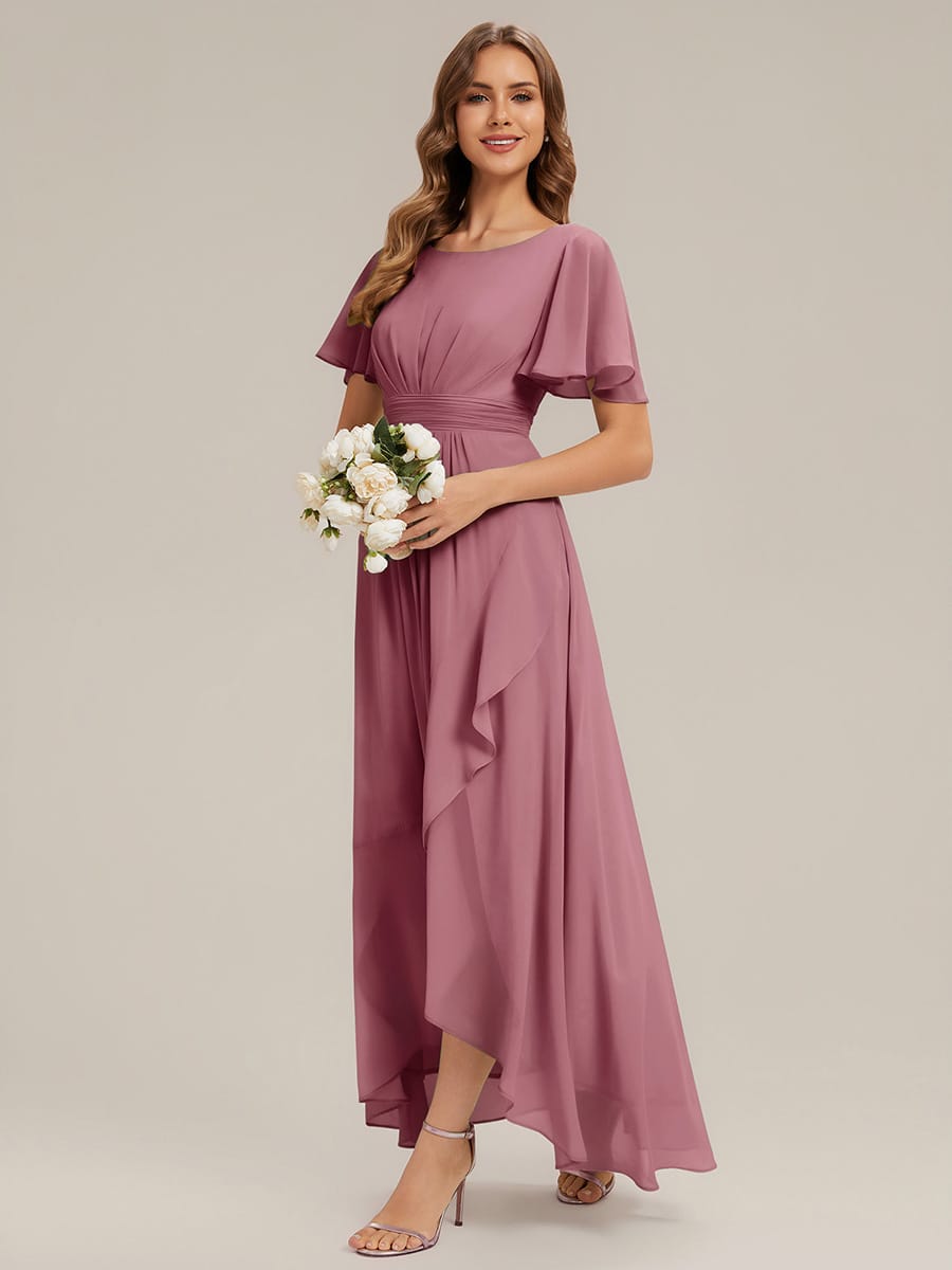 ever SAGE|Ruched Chiffon Ruffle Sleeve Bridesmaid Dress