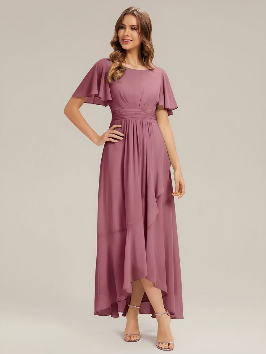 ever SAGE|Ruched Chiffon Ruffle Sleeve Wedding Guest Dress