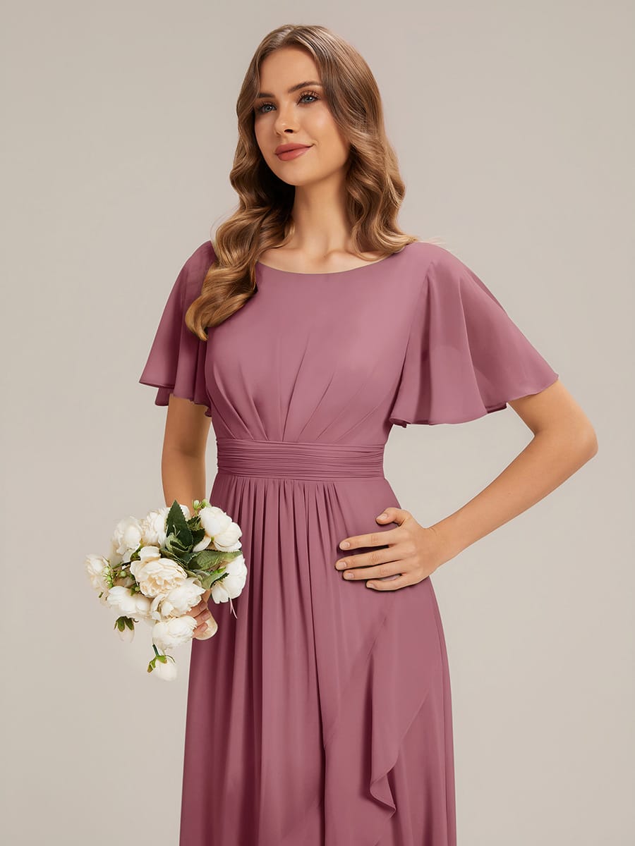 ever SAGE|Ruched Chiffon Ruffle Sleeve Bridesmaid Dress