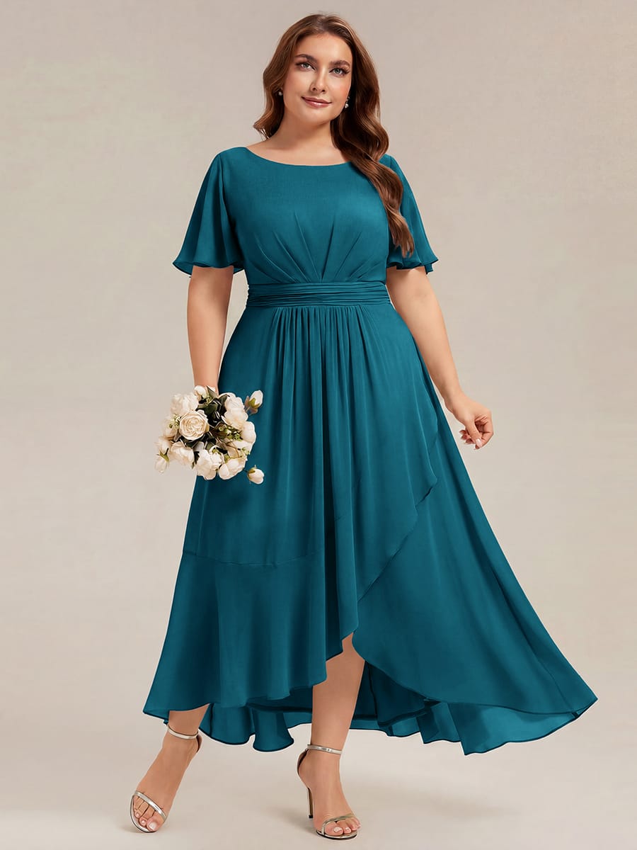 ever SAGE|Ruched Chiffon Ruffle Sleeve Wedding Guest Dress