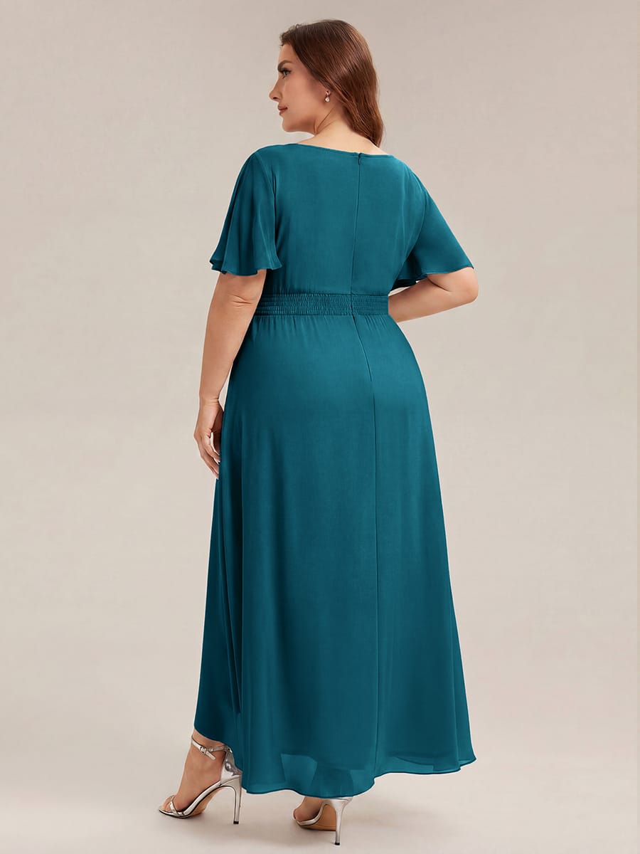 ever SAGE|Ruched Chiffon Ruffle Sleeve Wedding Guest Dress