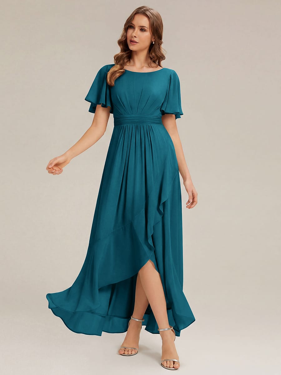 ever SAGE|Ruched Chiffon Ruffle Sleeve Wedding Guest Dress
