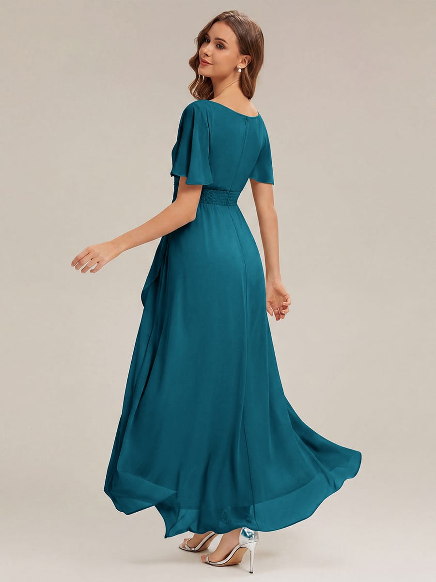 ever SAGE|Ruched Chiffon Ruffle Sleeve Wedding Guest Dress