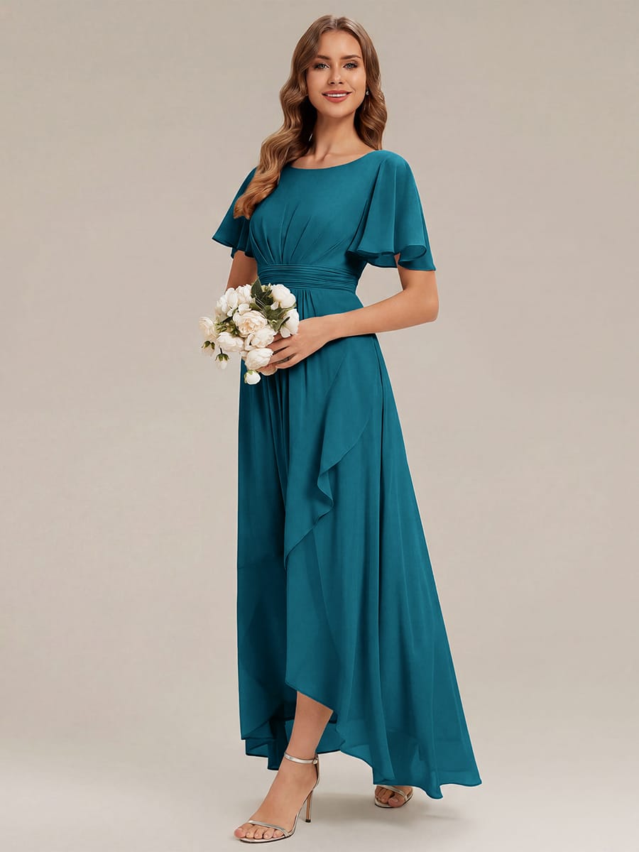 ever SAGE|Ruched Chiffon Ruffle Sleeve Wedding Guest Dress