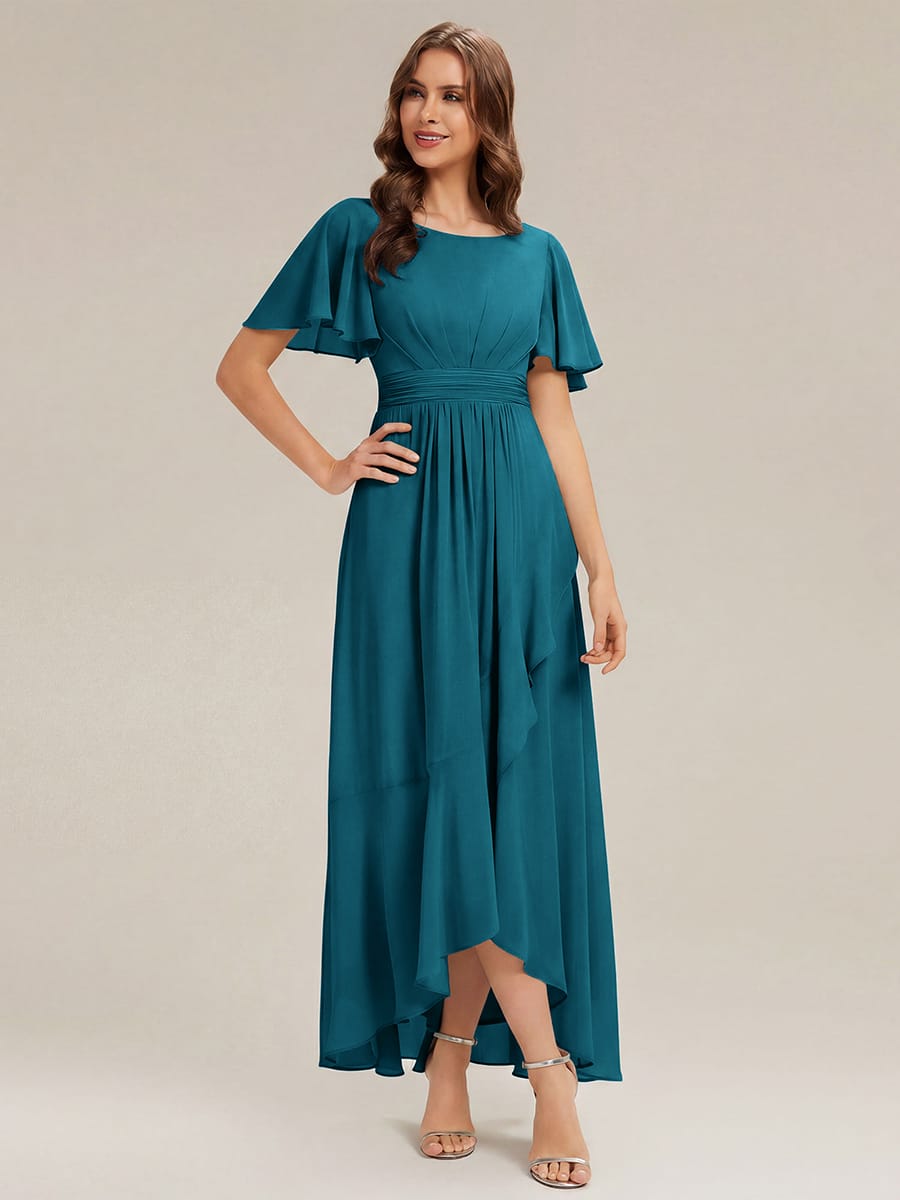 ever SAGE|Ruched Chiffon Ruffle Sleeve Wedding Guest Dress