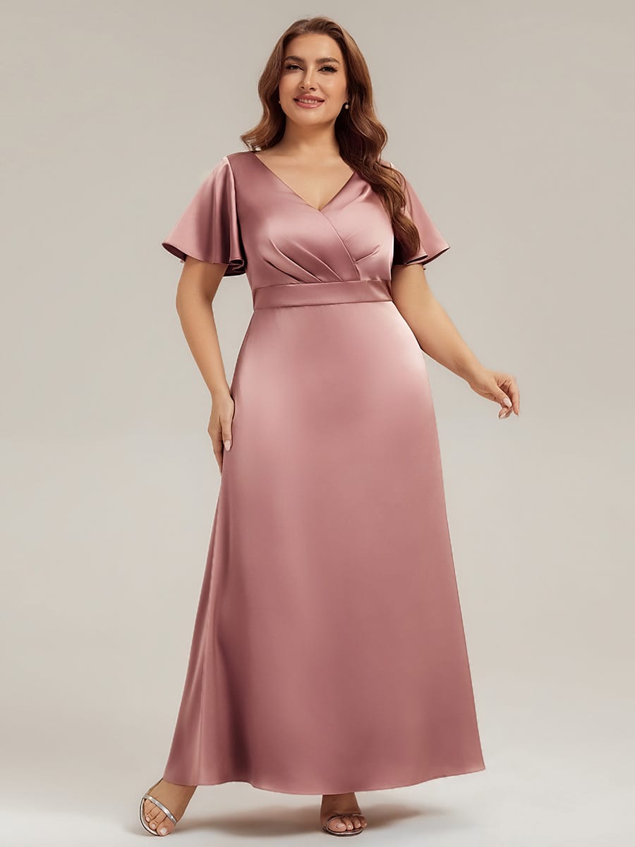 Satin Ruffle Sleeve A-Line Wedding Guest Dress