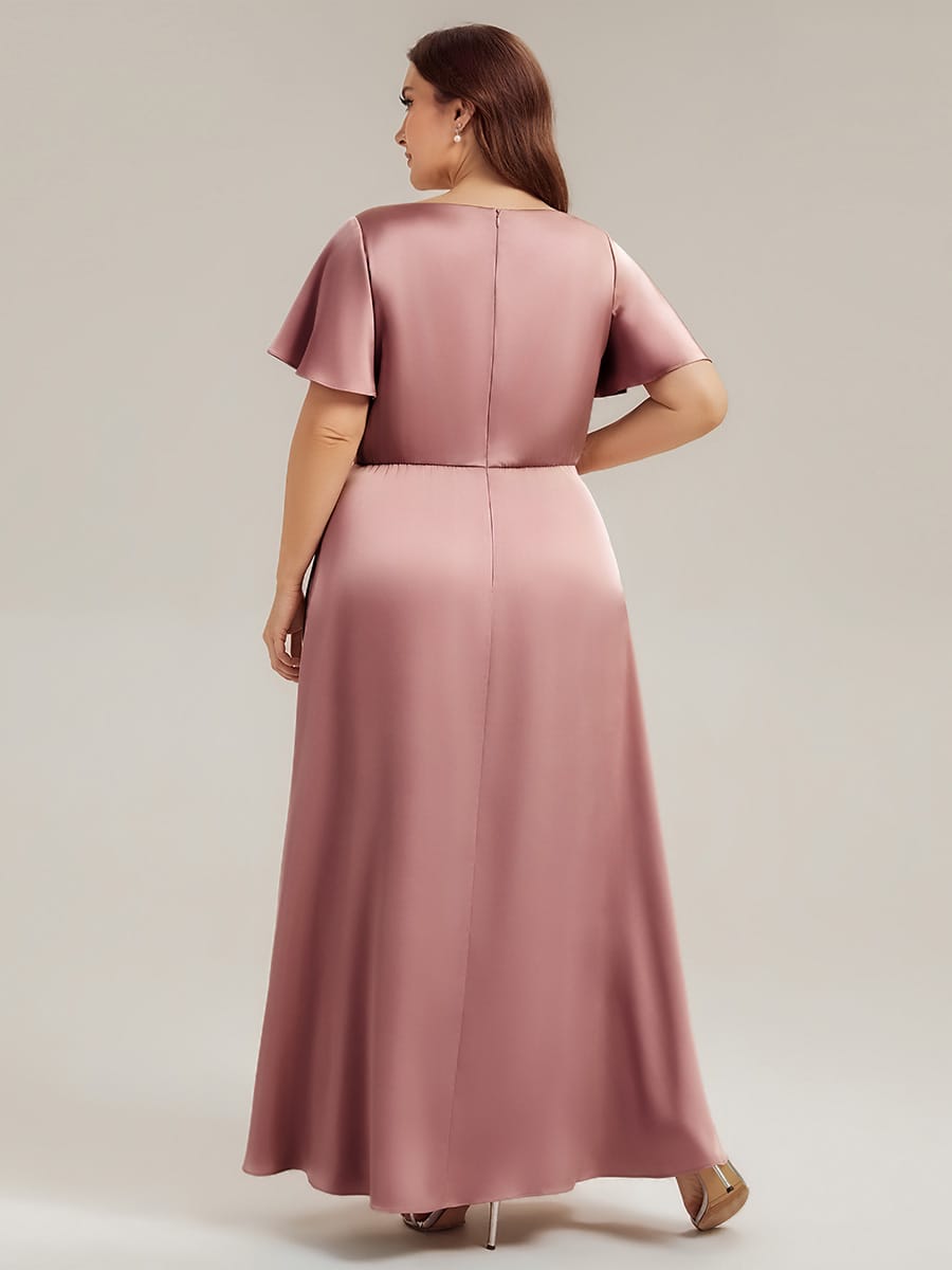 Satin Ruffle Sleeve A-Line Wedding Guest Dress