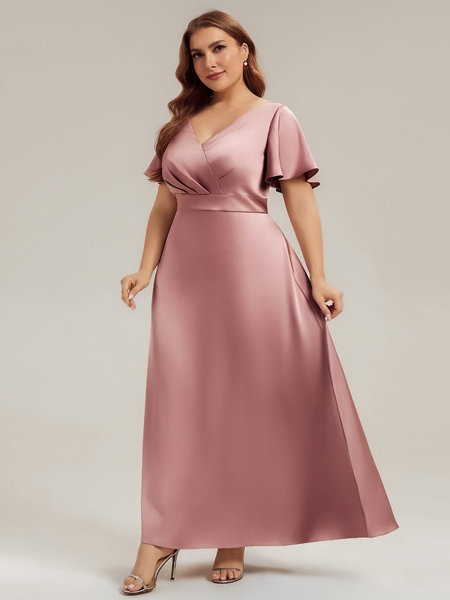Satin Ruffle Sleeve A-Line Dress