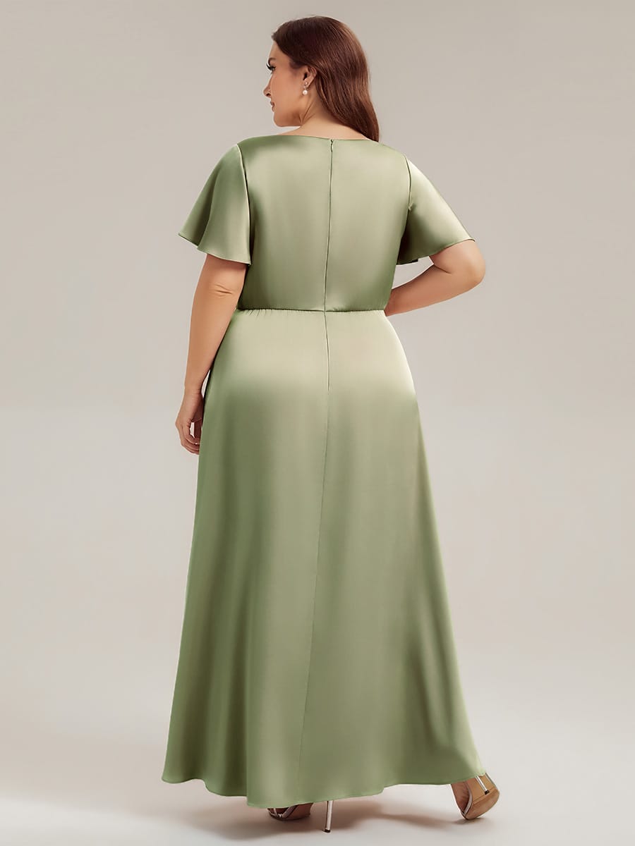Satin Ruffle Sleeve A-Line Dress