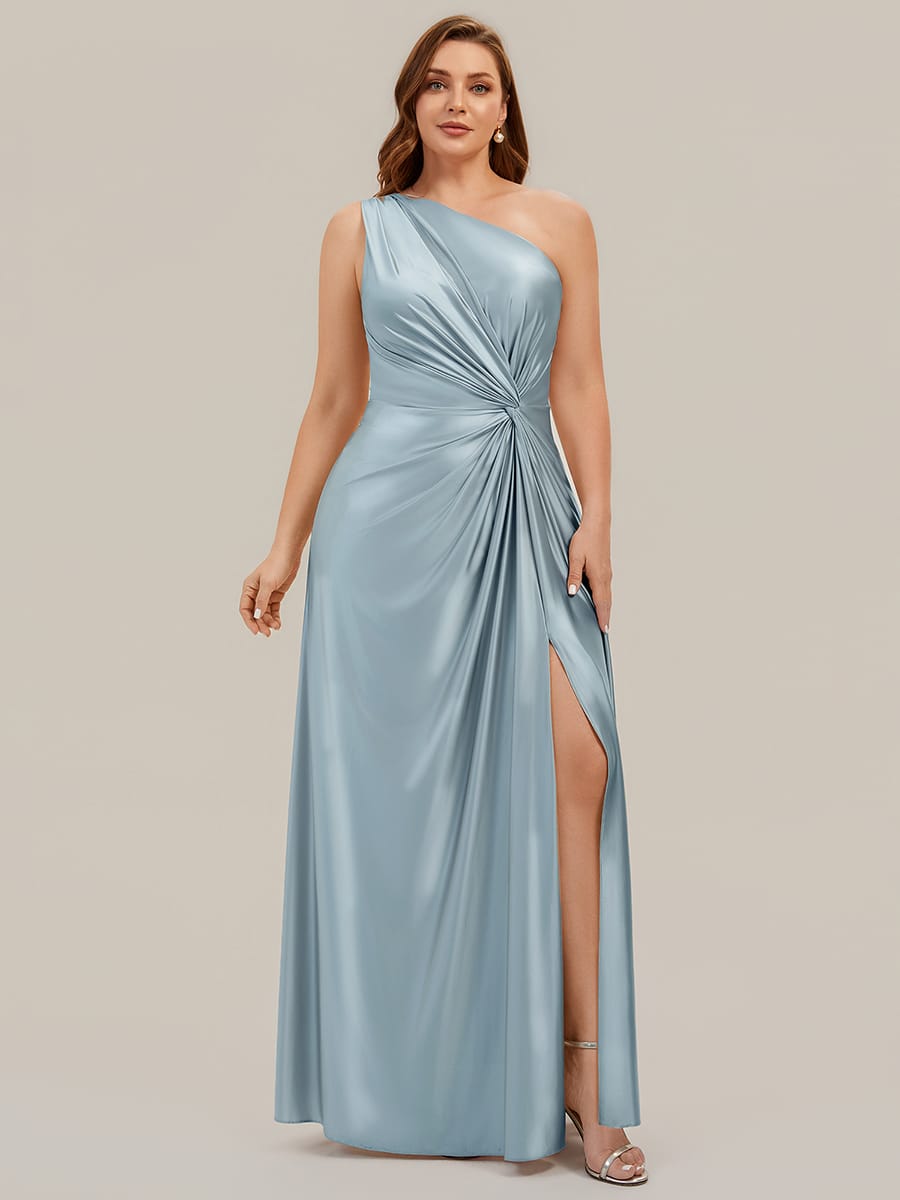 Knotted Satin One-Shoulder Wedding Guest Dress