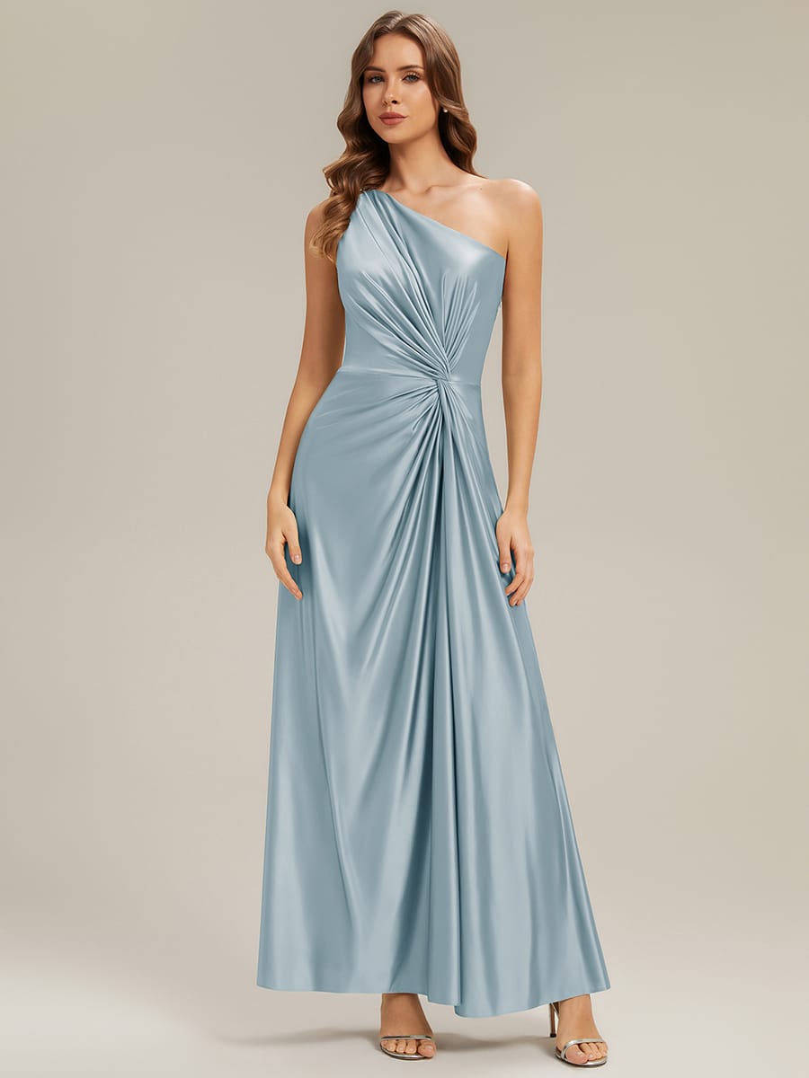 Knotted Satin One-Shoulder Wedding Guest Dress