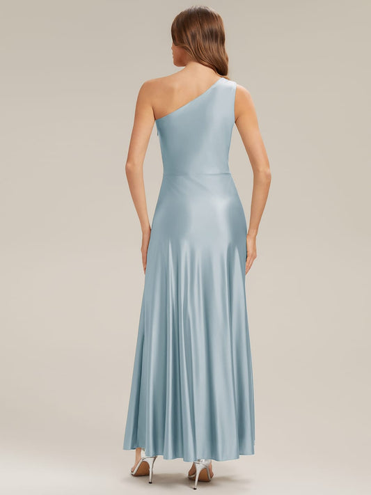 Knotted Satin One-Shoulder Wedding Guest Dress