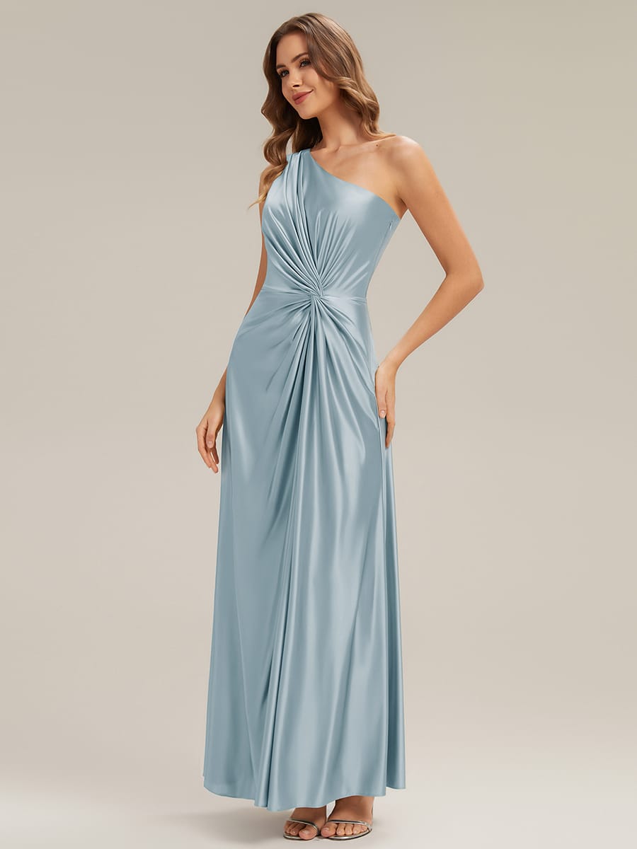 Knotted Satin One-Shoulder Wedding Guest Dress