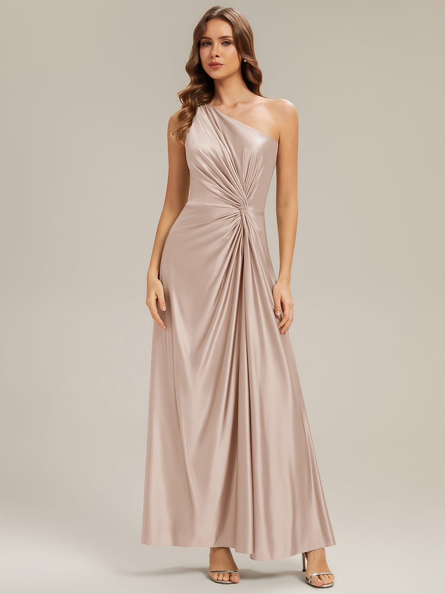 Knotted Satin One-Shoulder Wedding Guest Dress