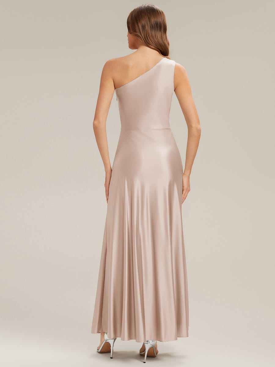 Knotted Satin One-Shoulder Wedding Guest Dress
