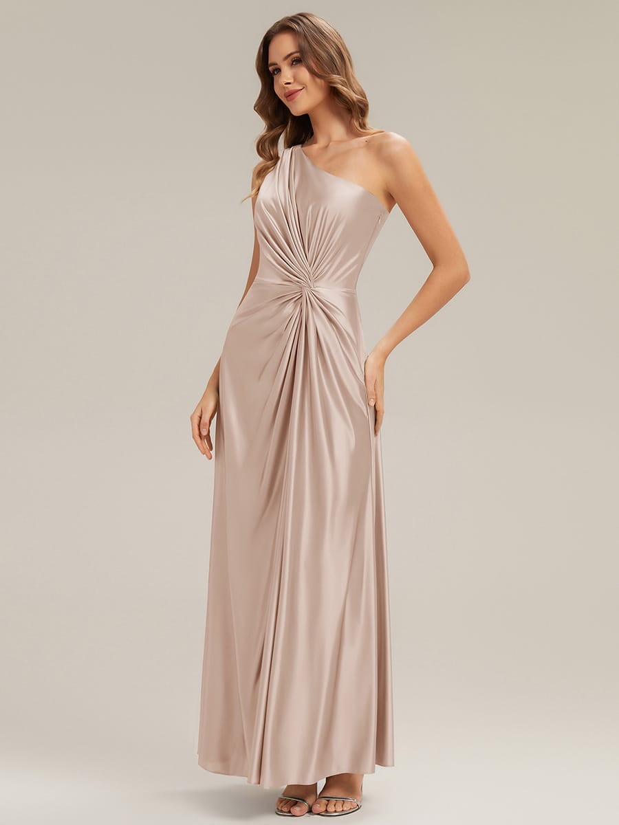 Knotted Satin One-Shoulder Wedding Guest Dress