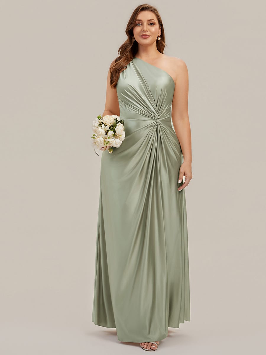 Knotted Satin One-Shoulder Wedding Guest Dress